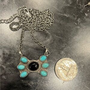 Kingman Turquoise & Black Onyx Rollo Chain Necklace 18”